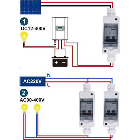 Disjoncteur miniature étanche 50 A, 2 pôles, sectionneur/isolateur pour système photovoltaïque CC 12-400 V / CA 90-400 V (1/5)