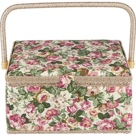 Panier à couture en tissu imprimé floral, boîte de rangement pour loisirs créatifs, organisateur de rangement pour la maison avec poignée (1/5)