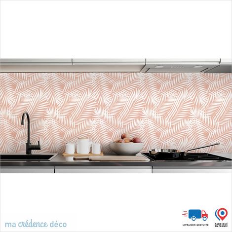 Crédence : Dessin Feuilles de palmier 1 - Couleur Rouge saumon - Alu composite - 120 - 60 (1/3)