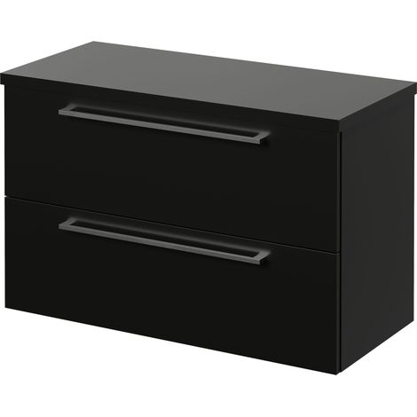 Napoli 390 Matt Black 800mm Wall Mounted 2 Drawer Vanity Unit for Countertop Basins - 800mm - Chrome 480mm Handle