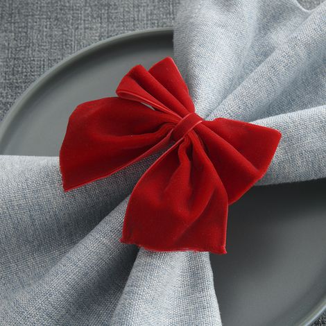 Rote Samt-Serviettenringe mit Schleifenmuster – 6 Stück – Elegantes Design für festliche Tischdekoration