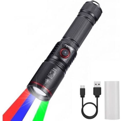 SV96 RGBW 4 Couleurs Multicolore LED Lampe Torche Rechargeable USB C Blanc Vert Lumière Bleue, Lampe de Poche Rouge Stroboscopique Zoom avec Batterie incluse pour Nuit, Animal, Astronomie (1/5)