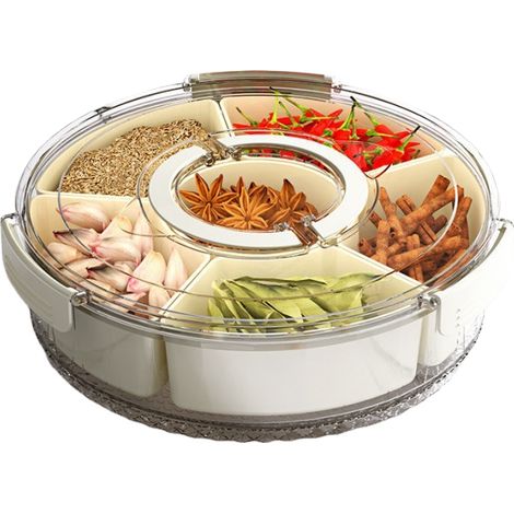 Unterteilte Schale mit Deckel und Griff, 6 Fächer, ideal zum Kochen und Bewirten von Gästen, große Größe und drehbar. (1/5)