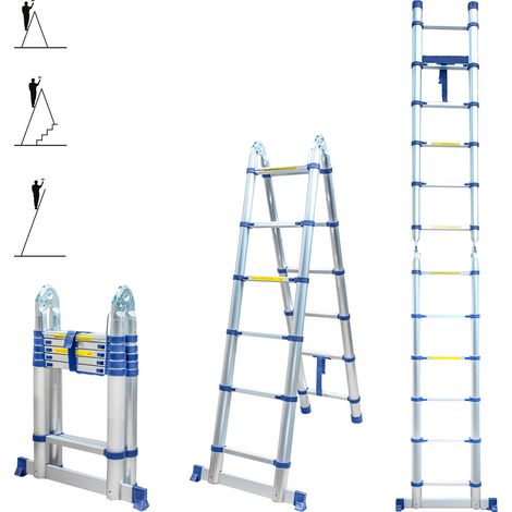 Echelle télescopique articulée 3,8m STEMPAKT, escabeau 2x6 marches pliable professionnel multifonction, H max travail 4,7m, Garantie 5 ans, Hoström