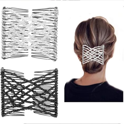 Peigne à cheveux magique, barrette perles élastique rétro et épingle double perles élastiques (1/3)