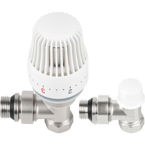 Vanne thermostatique G1/2 + raccord anti-retour avec raccord fileté pour radiateur, kit complet en forme d'angle (1/5)