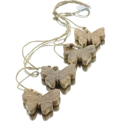 Gasper – Guirlande de papillons avec motif de feuilles – Bois lasuré, naturel, brun et doré, H 60 cm (1/3)