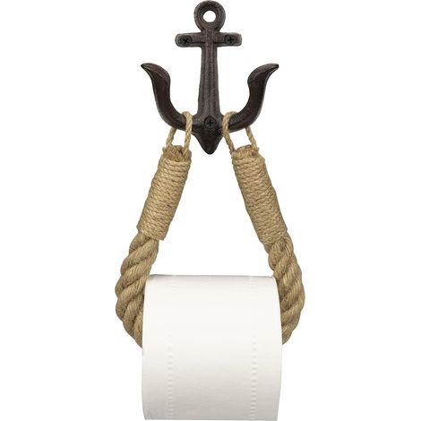 Soporte para papel higiénico con diseño náutico de cuerda y toallero con gancho metálico para decoración de baño (negro)