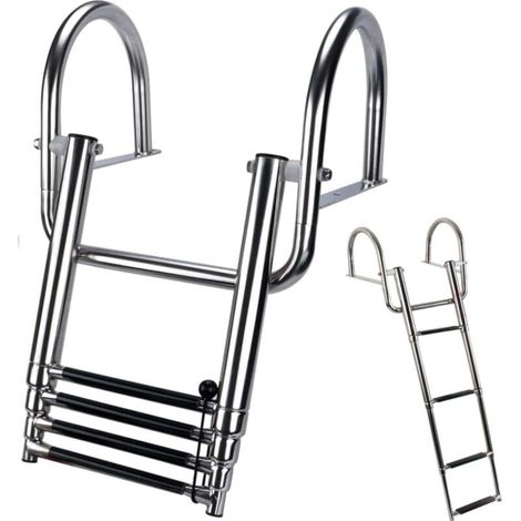Échelle de natation à 4 marches, échelle de natation pliable, échelle de bateau, échelle de piscine en acier inoxydable, échelle télescopique à 4 marches avec poignées et large repose-pieds pour usage