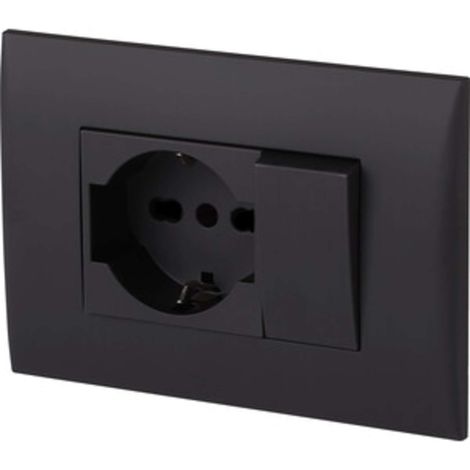 PLACCA C/SUPP PULSANTE+PRESA BIPAS SCHUKO NERO - 1 pezzo