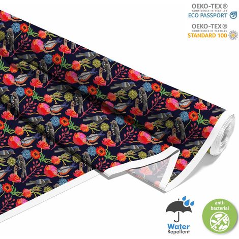 Outdoor dekostoffe oxford - Motiv Vögel und Mohn (1/5)