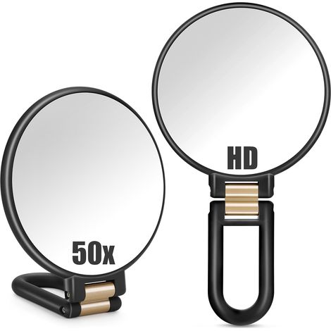 Miroir Grossissant 50X Noir Mat Portable de Maquillage Main Double Face avec Grossissement 50X/1X Pliable à 360° sur Pied pour Bureau et Salle de Bain Cadeau pour Femme (1/5)