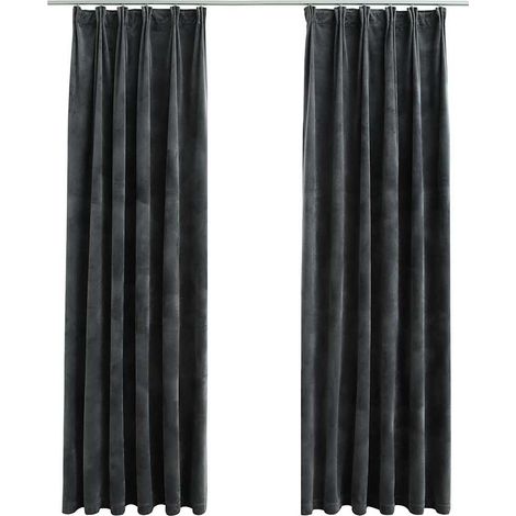 Tende Oscuranti con Ganci 2 pz Antracite in Velluto 140x225 cm DAS774912 (1/5)