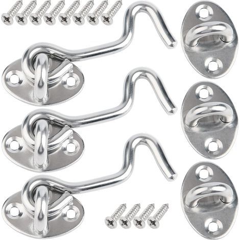 CCYKXA 3 Pcs 7.5cm Exterior Door Latch, Door Closure Hook, Stainless Steel Cabin Hook, Interior Door Lock with Mounting Screws, Door Latch for Window, Barn