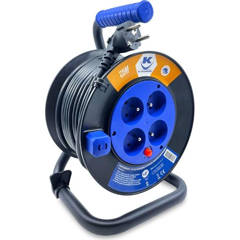 Enrouleur 25M 3G1.5 IP20 avec 4 Prises à Clapet, Robuste et Idéal pour Usage Intensif en Intérieur (1/3)