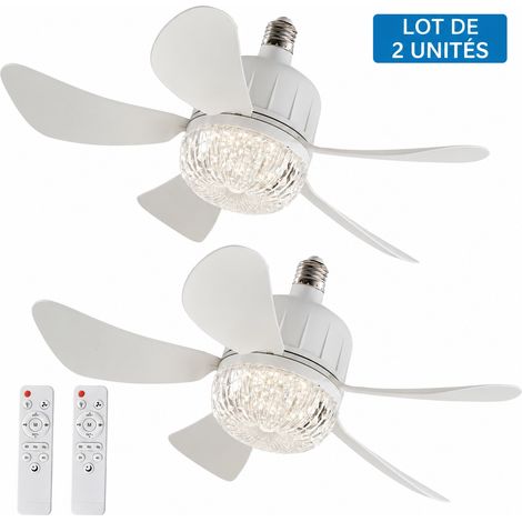 Lot de 2 ventilateurs de plafond plafonniers LED E27 40W abat-jour cristal 45 cm 5 pales avec télécommande 45cm réf 2557 650 g – Livraison gratuite