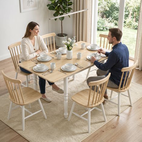 Table à manger pliante pour 2 à 6 personnes 74-134 cm. table de cuisine avec 2 abattants. pieds en acier. bois naturel