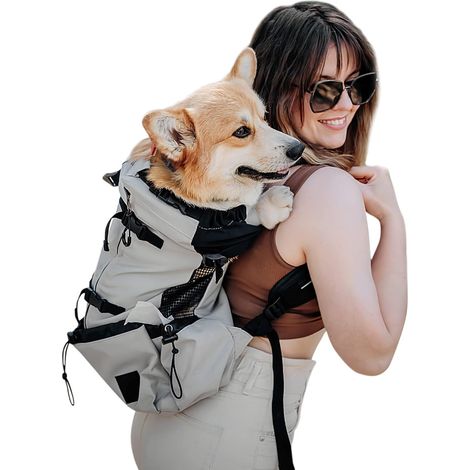1 Sac à dos pour chien, polyester respirant, réglable, avec poches de rangement, pour randonnée et voyage, Taille L Gris