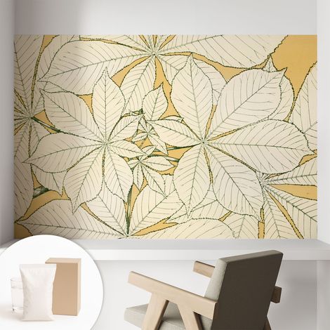 Papier peint intissé décoratif avec colle pour salon chambre et bureau Installation rapide Feuilles de châtaignier 104x70 cm (1/5)