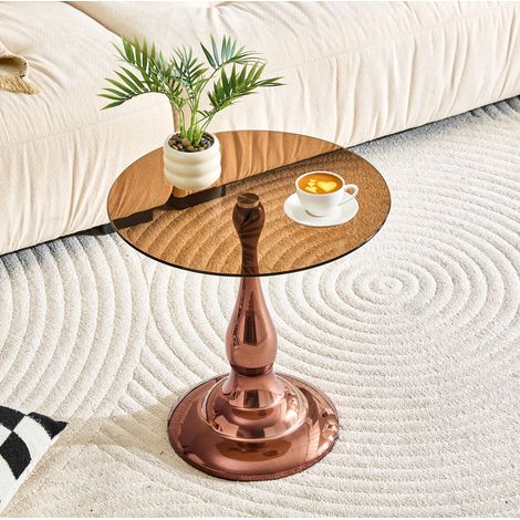 Table d'appoint ronde 50x50x51,5 cm en verre et métal marron, gain de place pour salon FloraGrace (1/5)