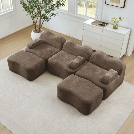 Modulares U-Sofa 3-Sitzer, 32D-Schaum, ohne Innenrahmen, 2 Poufs, Braun HAVRYA (1/5)