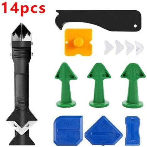 14-piece green caulking tool with tip for caulking and sealing doors and windows. (1/5)
