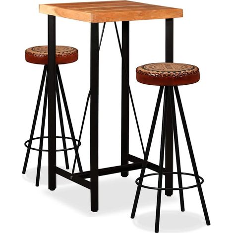 Bar-Set 3-tlg. Akazie Massivholz, Echtleder und Canvas