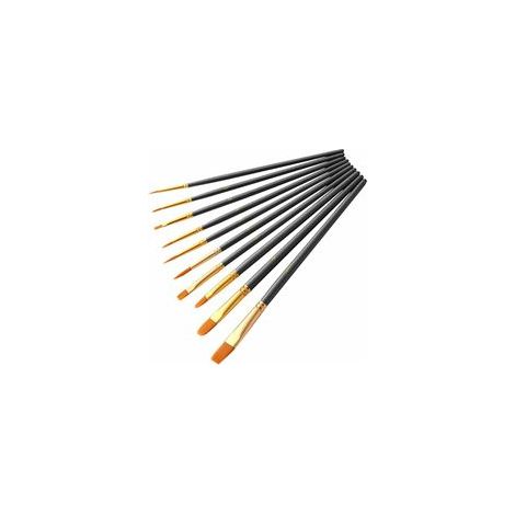 Lot de 10 pinceaux en nylon pour peinture acrylique, aquarelle, gouache – (1/5)