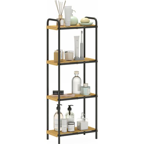 Badezimmerregal, 4-stufiges, schmales, freistehendes Ablageregal, Bambus, 1,5 x 21,5 x 106 cm, Naturholzoptik