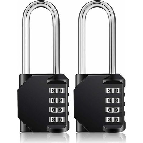 2 cadenas à anse longue, combinaison 4 chiffres, tige 57 mm, résistant aux intempéries, pour portail extérieur, clôture, porte, vestiaire (1/5)