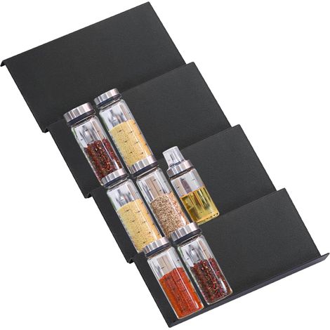 4 Pcs Rangement Epices Tiroir pour Cuisine, Sans Bocaux,pour Range Epices Cuisine tiroir, Pour placer des pots d'épices, noir (1/5)
