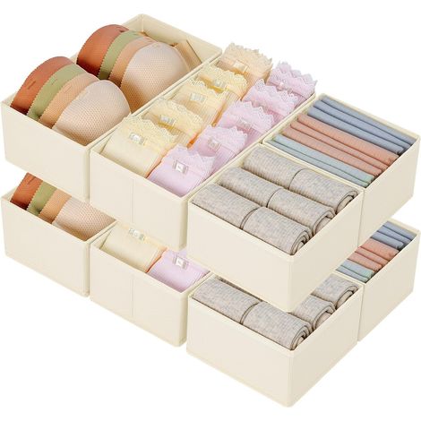 Organiseurs de Tiroir, Rangement Tiroir Pliable et Respirant, Boites de Rangement de Non-tissé Ideal pour Soutiens-Gorge, Chaussettes, Sous-Vêtements, Cravates, Lot de 8(Beige Lumineux) (1/5)