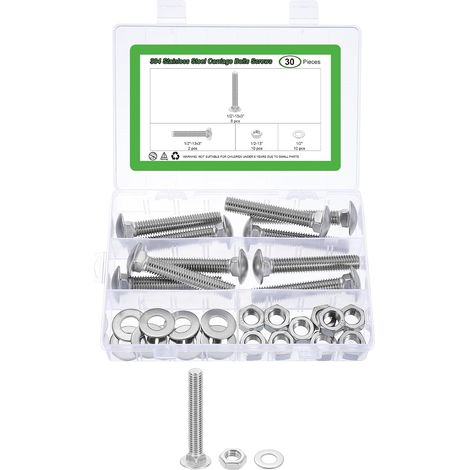 10 Set Boulons à Charpente Et Écrous Kit 1/2"-13x3" Argent (1/5)