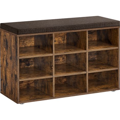 Vasagle – Banc à chaussures marron rustique – 9 compartiments réglables – Dimensions 30,3 x 78,5 x 48 cm – Capacité 136 kg – Housse amovible et lavable (1/5)