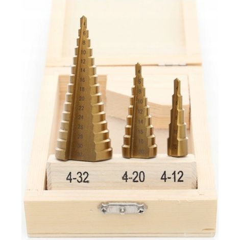 Punte da trapano coniche a gradini per alberi di Natale, 4-32 mm, 3 pezzi. (1/5)