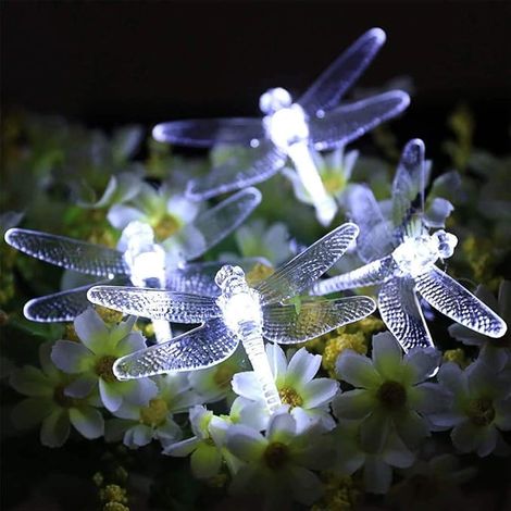 Guirlande lumineuse solaire de 6,4 m (21 pi) avec 30 LED et libellules, étanche, pour l'extérieur (maison, jardin, terrasse, sapin de Noël).-AquaForge