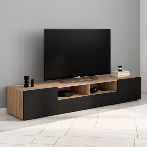 Mueble de TV de madera de haya ELI de 180 cm con puertas negras (1/5)