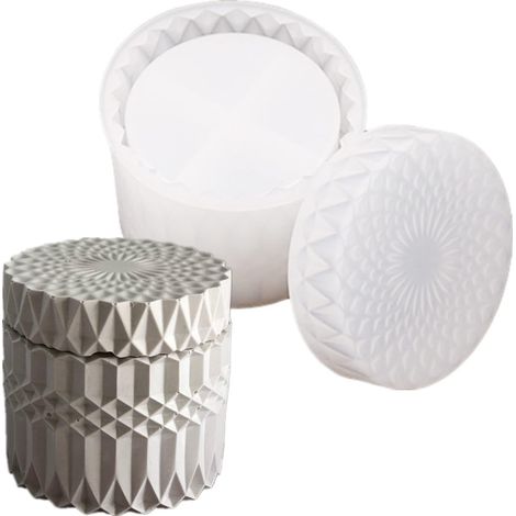 Moule en silicone côtelé rétro – Pot de fleurs en béton avec couvercle, jardinière pour plantes succulentes, boîte de rangement – Pour ciment et résine (1/4)