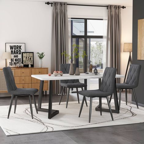 Lot de 4 chaises en lin sergé gris foncé avec dossier rembourré et pieds en métal (1/5)