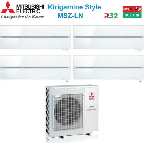 Mitsubishi Electric Quadri Split Inverter Klimagerät Serie Kirigamine Style MSZ-LN 9+9+9+12 mit MXZ-4F72VF Pearl White R-32 Wi-Fi Integrated Colour 9000+9000+9000+12000