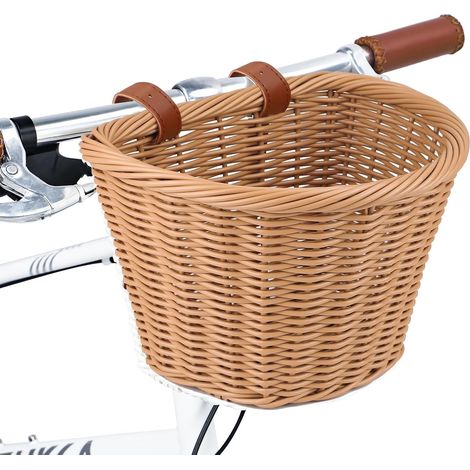 Panier de vélo tissé pour guidon avant de vélo pour adulte avec sangles réglables en cuir - Panier de rangement étanche - Multicolore (1/5)