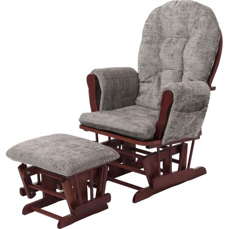 [NEUWERTIG] Relaxsessel HHG-009, Schaukelstuhl Schwingstuhl mit Hocker Stoff Chenille (465g/m²) Öko-Tex hellgrau, Gestell dunkel