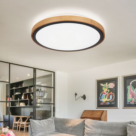 Etc-Shop – Plafonnier LED CCT 24W – Design en bois marron et métal – 1000Lm – Température de couleur 3000K/4500K/6000K – Ø43,7cm (1/5)