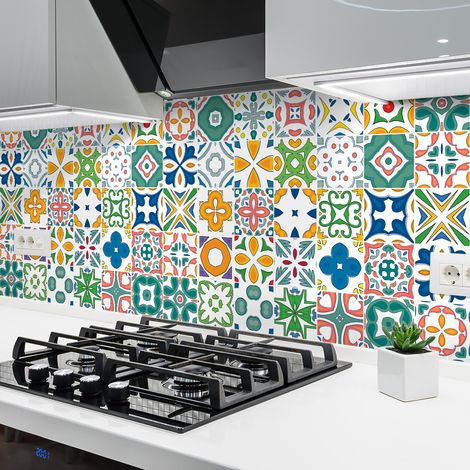 Sticker Mural Carrelage adhésif Cuisine Salle de Bain - 24 STICKERS CARREAUX DE CIMENT AZULEJOS SIDONIA - 24stickers10x10cm (1/5)