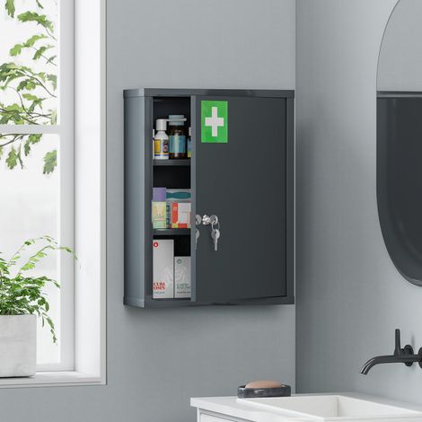 Armoire à pharmacie murale serrure armoire murale en acier à 3 niveaux charbon - Dimensions: 40x15x53,5 cm - Couleur: Gris