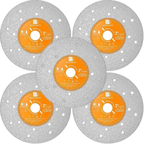 Disque diamant 75mm pour coupe sèche/humide, 5 pièces, pour carrelage, marbre, granit, verre (1/5)