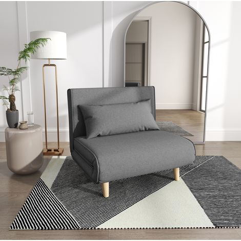 Sofá cama 1 plaza convertible, respaldo ajustable 6 posiciones, gris DESVIAE (1/4)
