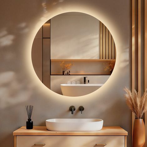 Badspiegel mit Beleuchtung Rund 60 cm, S'AFIELINA LED Spiegel, dimmbar, 3 Lichtfarben, Antibeschlag, Touch, Speicherfunktion, IP65,wasserdicht für Bad