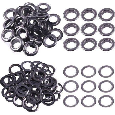 100 - Œillets Métal - Rondelles Acier - Réparation Toile Cuir Rideaux - Noir Pistolet - Trou 17 mm (1/5)
