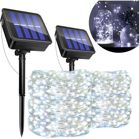 Set of 2 Solar Outdoor String Lights, 12M 120LED Solar Garden String Lights, IP65 Waterproof, Indoor Outdoor Decoration for Christmas Tree, Garden, (Cool White) [Energy Class A] (1/5)